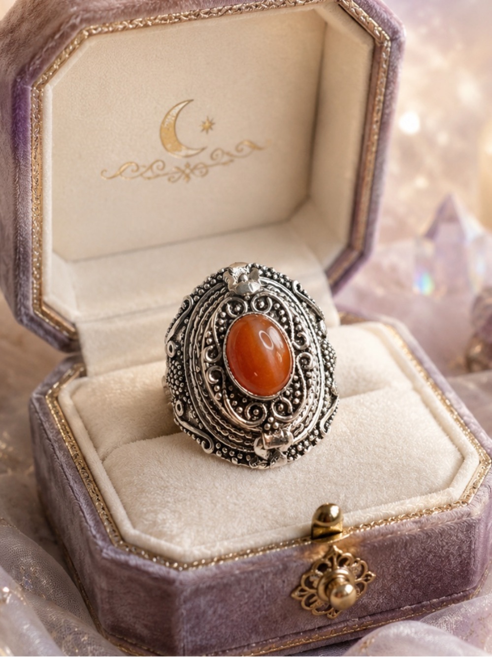 Poison Ring Silver Genuine Carnelian Healing Gemstone Adjustable